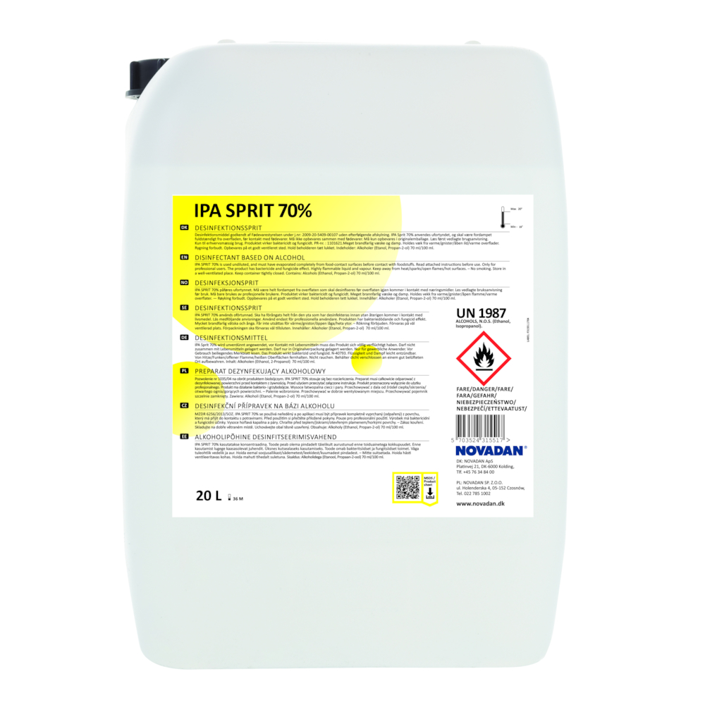 Overfladedesinfektion, Novadan IPA Sprit, 20 l, 70% ethanol, flydende