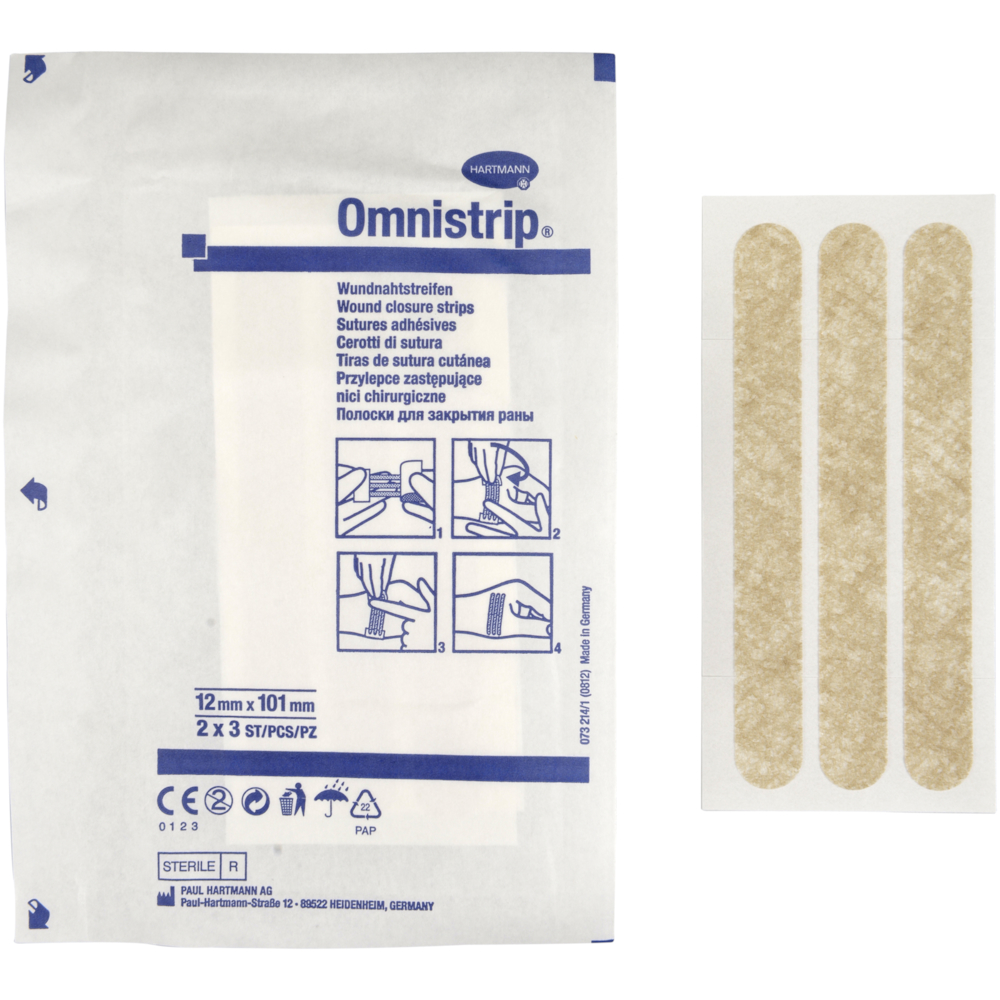 Suturtape, Omnistrip, 101x12mm, beige, let elastisk, ark á 6 strips, latexfri, steril