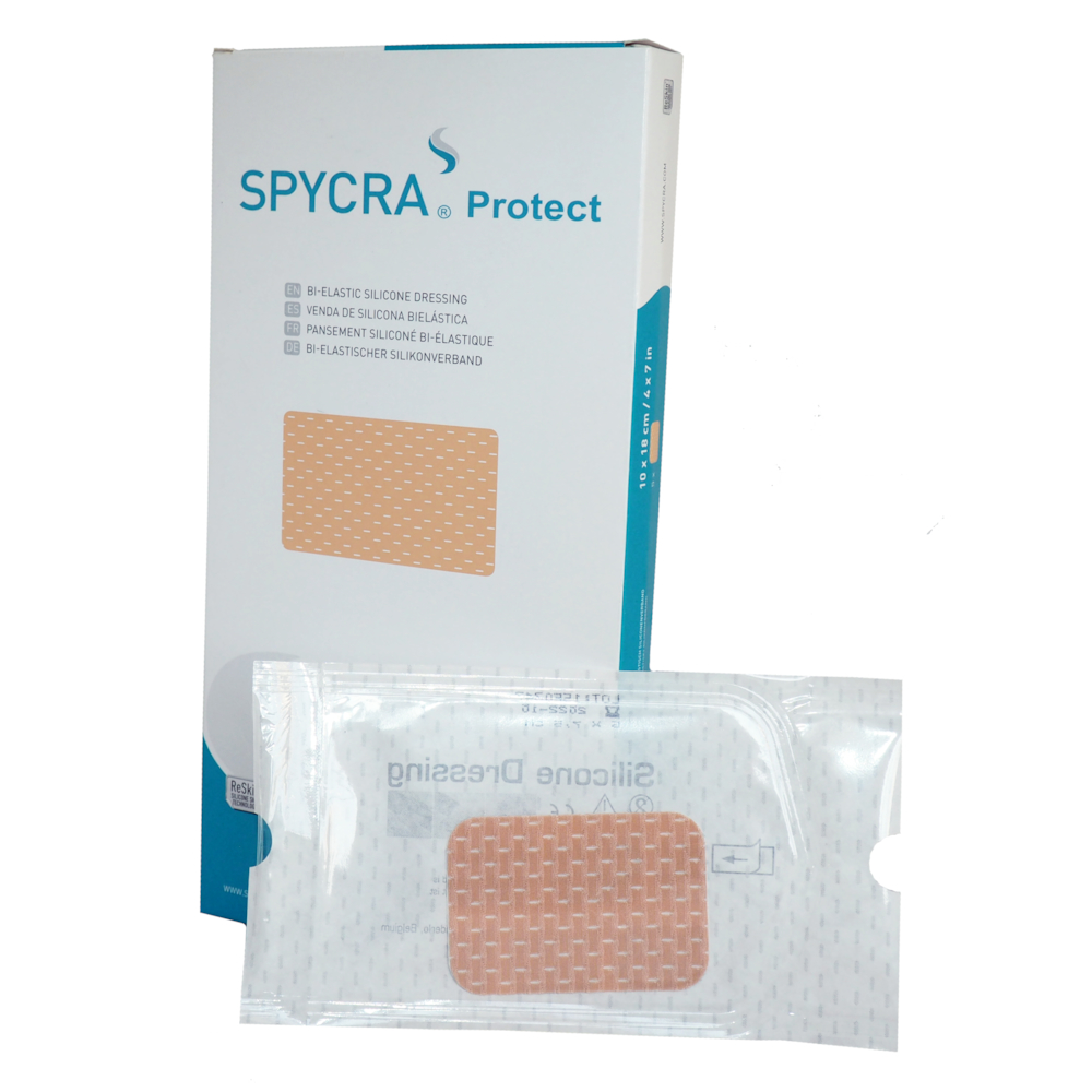 Forbinding, Spycra Protect, 18x30cm, beige, bi-elastisk, med silikoneklæb, enkeltpakket, steril, engangs