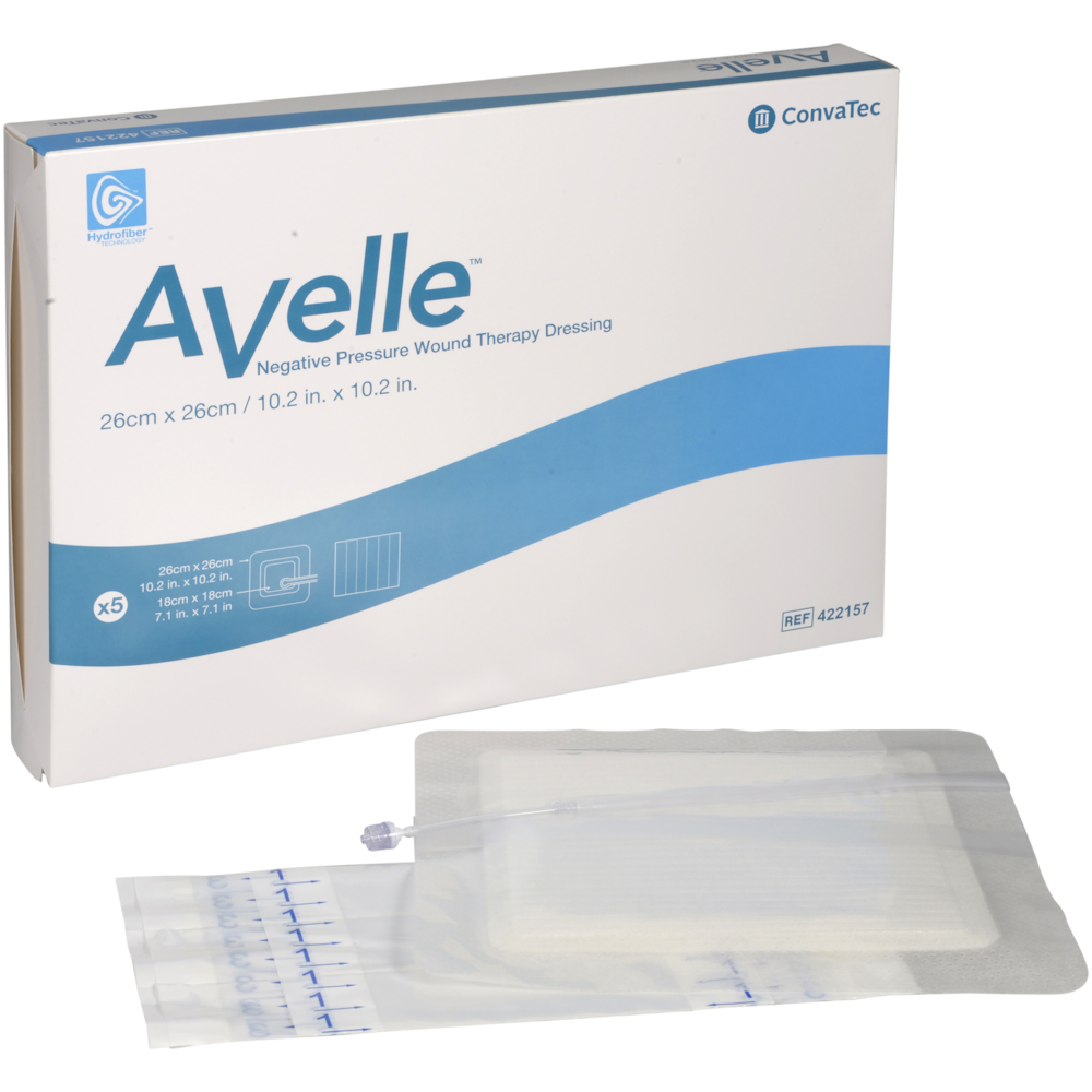 Negativ trykterapi, Avelle, 26x26cm, hvid, bandagepakke med 5 bandager, steril
