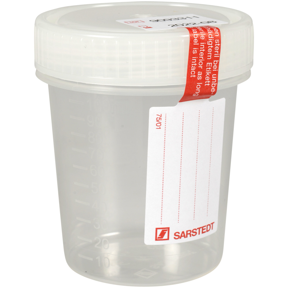 Urinprøveflaske, Sarstedt, med skrivefelt, 100 ml, steril