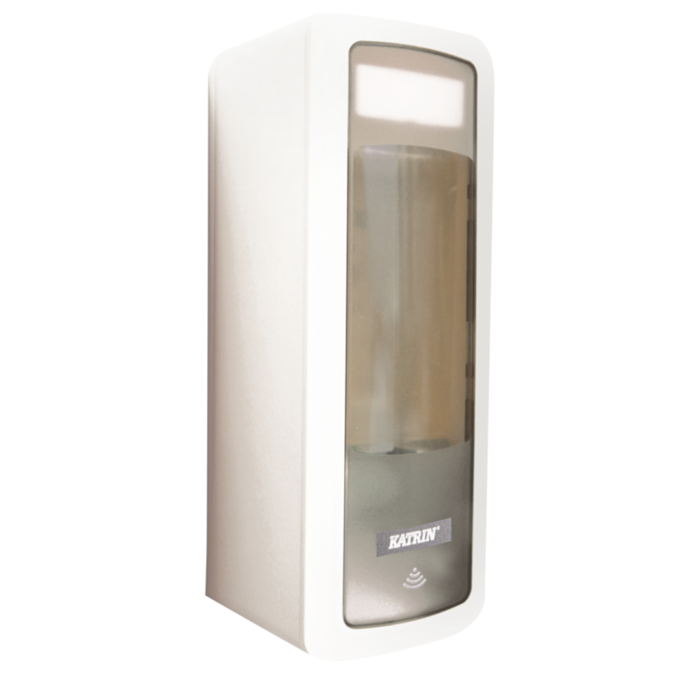 Håndfri dispenser, Katrin, 500 ml, hvid, plast, til skumsæbe, 500 ml, 4 x C/LR14 batterier medfølger IKKE