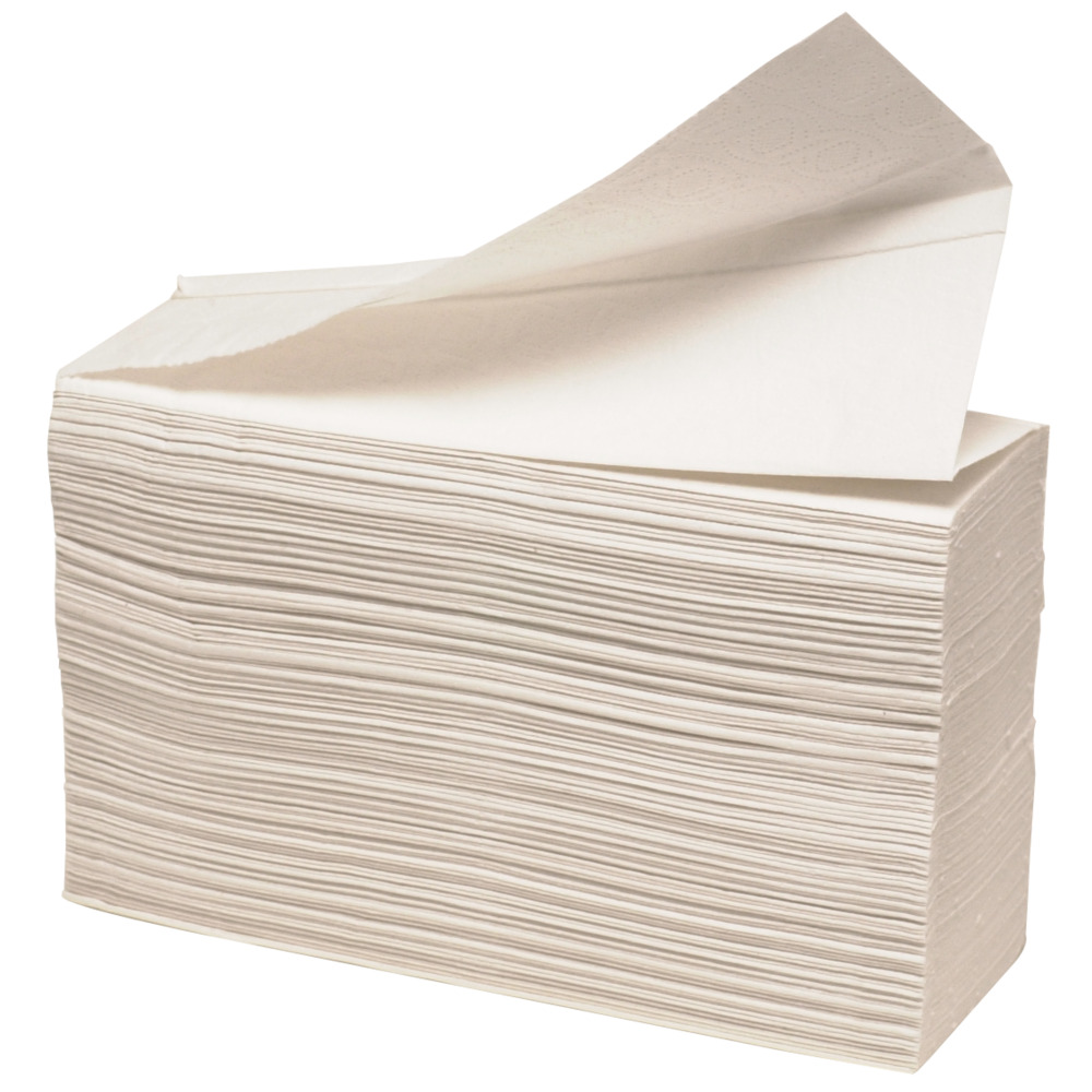 Håndklædeark, neutral, 2-lags, W-fold, 34x22cm, 8,5 cm, hvid, 100% nyfiber