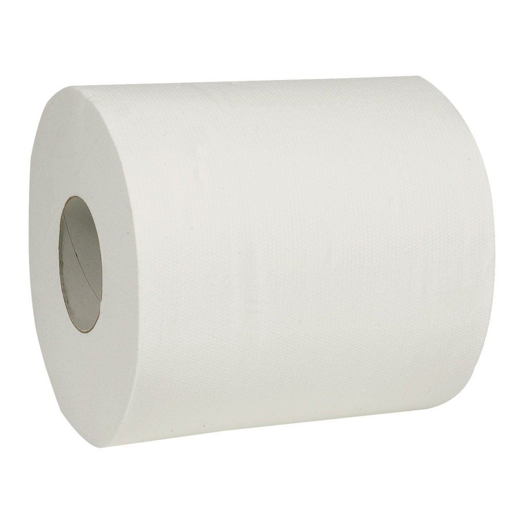 Håndklæderulle, 2-lags, Midi, 120m x 20,3cm, Ø19cm, hvid, 100% nyfiber, med spiralhylse