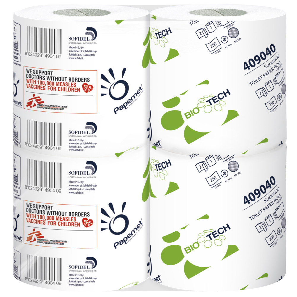 Toiletpapir, Biotech, 2-lags, 28m x 9,5cm, Ø12,4cm, hvid, 100% nyfiber