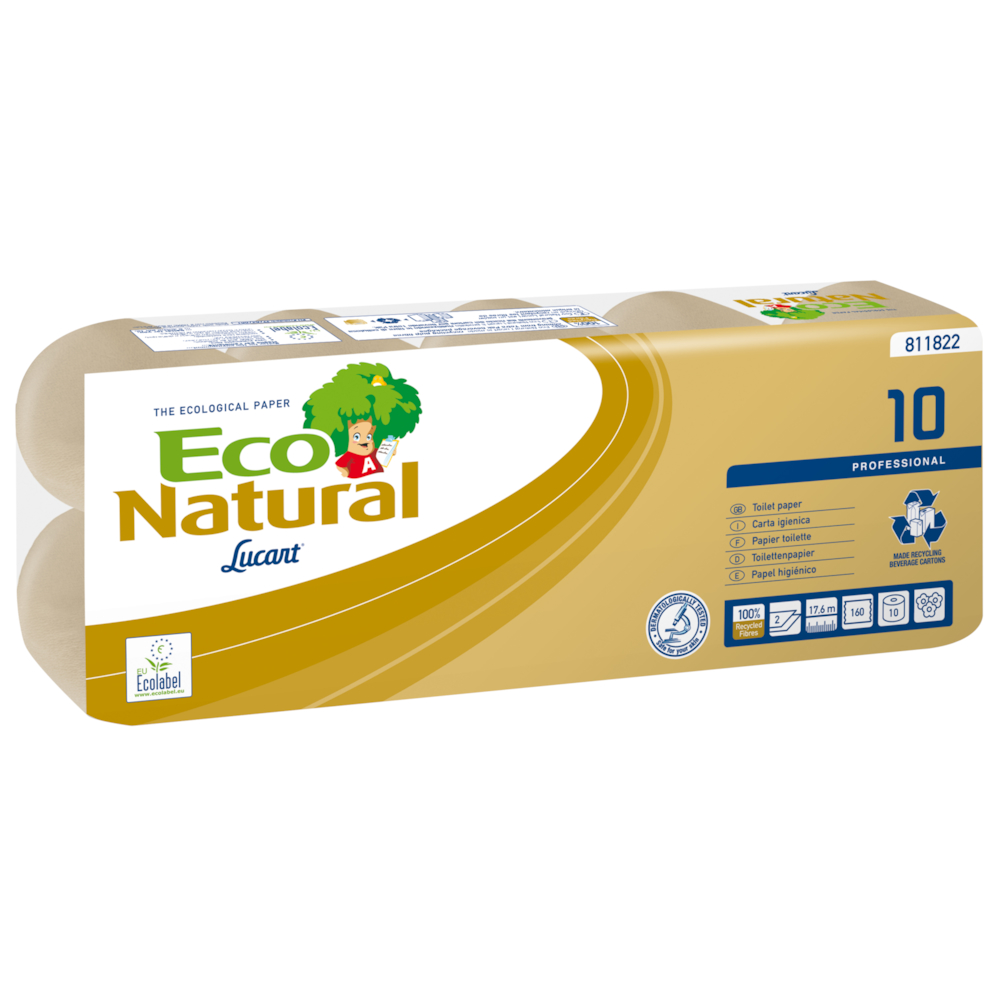 Toiletpapir, Lucart T3 Natural, 2-lags, 19,8m x 9,5cm, Ø10cm, natur, 100% genbrugspapir