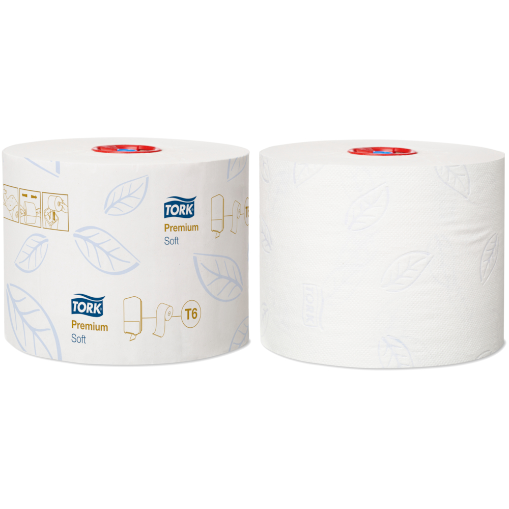 Toiletpapir, Tork T6 Premium, 2-lags, 90m x 9,9cm, Ø13,2cm, hvid, 100% nyfiber