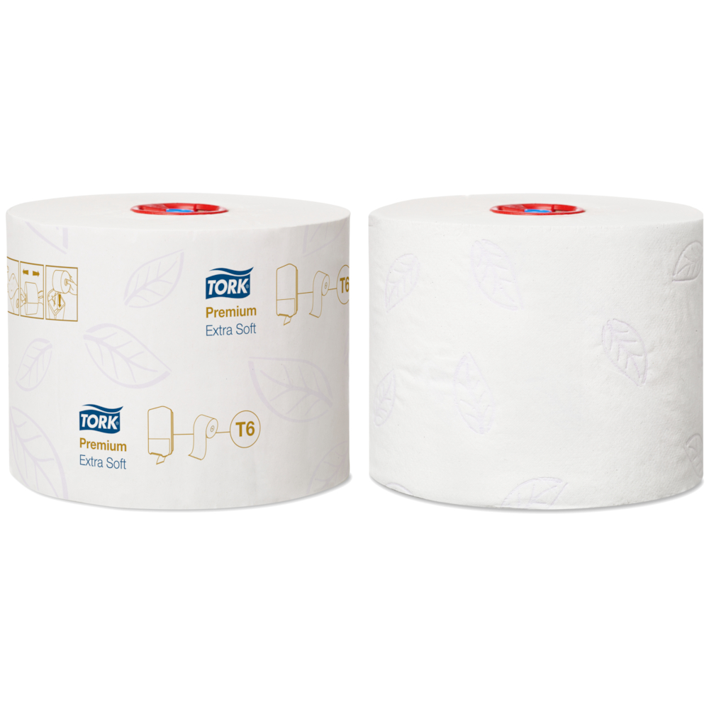 Toiletpapir, Tork T6 Premium, 3-lags, 70m x 9,9cm, Ø13,2cm, hvid, 100% nyfiber
