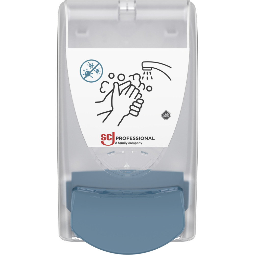 Dispenser, SCJ Professional OxyBac, 1000 ml, hvid, manuel, med lyseblå knap,0,75 ml pr. dosering