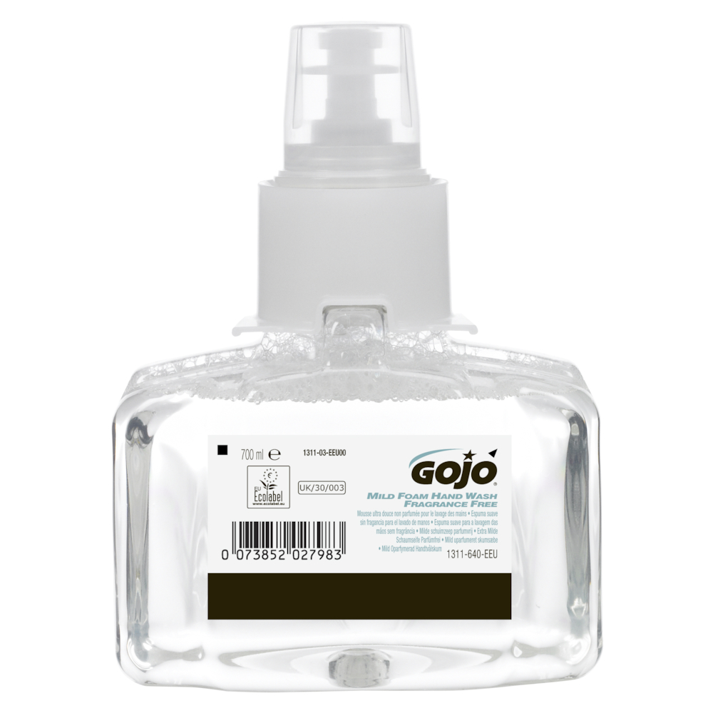 Skumsæbe, Gojo, 700 ml, refill til LTX-7, uden farve og parfume,0,9 ml pr. dosering