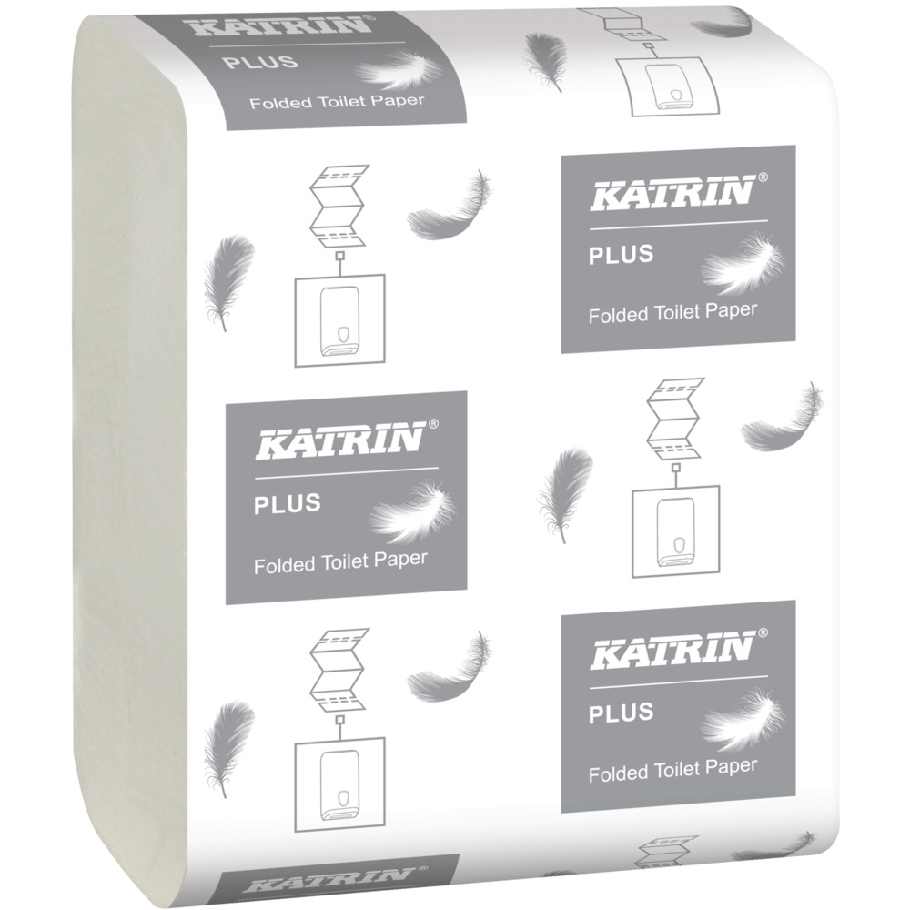 Toiletpapir i ark, Katrin Plus, 2-lags, 23x10,3cm, hvid, 100% nyfiber