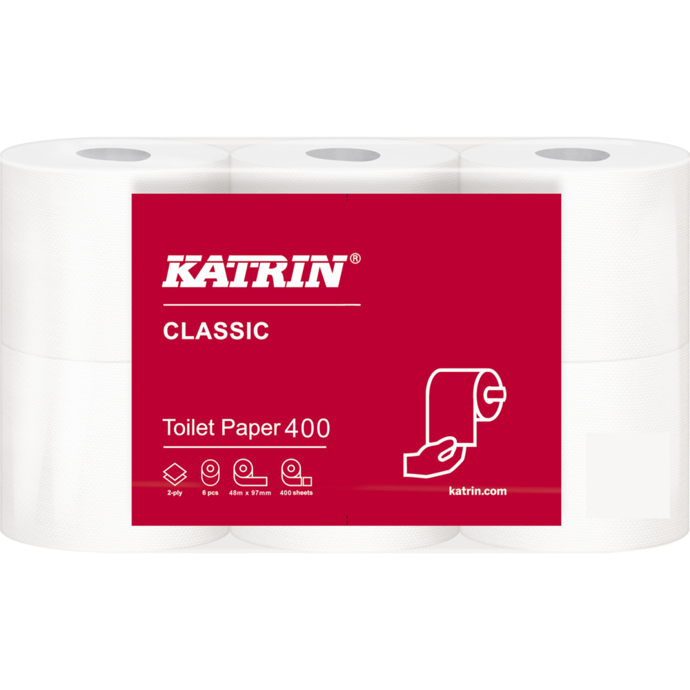 Toiletpapir, Katrin Classic, 2-lags, 48m x 9,8cm, Ø11,8cm, hvid, 100% genbrugspapir