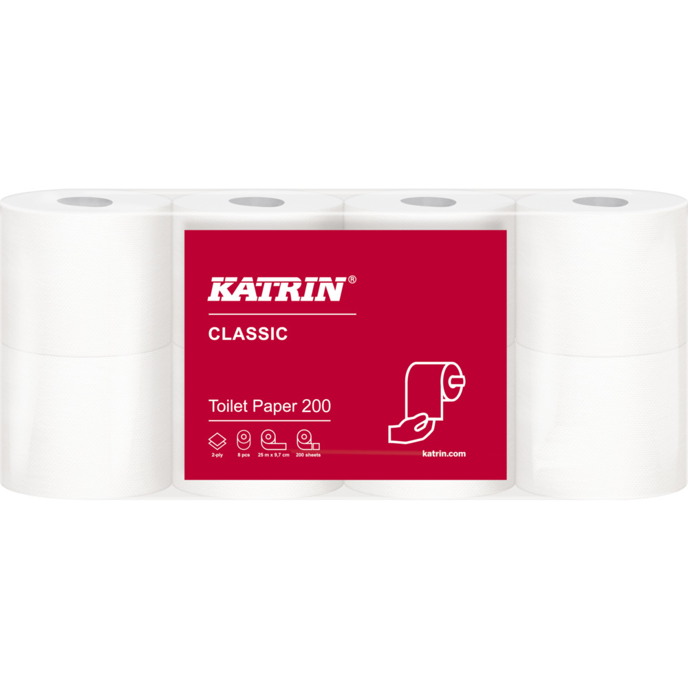 Toiletpapir, Katrin Classic, 2-lags, 25m x 9,7cm, Ø10,5cm, hvid, 100% genbrugspapir