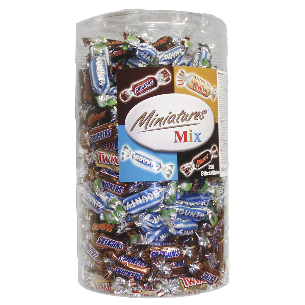 Chokolade, Mars Miniature Mix, cylinder, 3 x 3 kg, 296 stk. , 3 kg