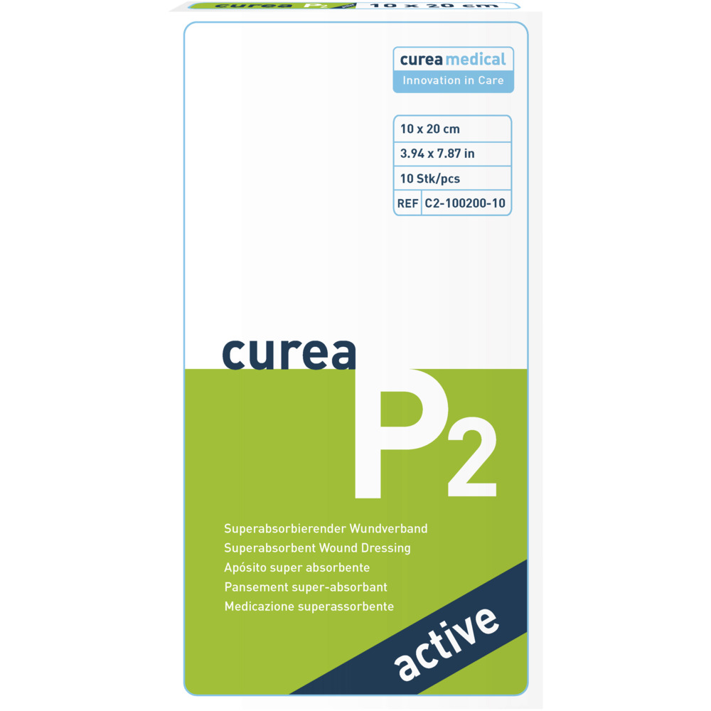 Superabsorberende bandage, Curea P2 Active, 10x20cm, med aktivt kul, uden klæb, steril, engangs
