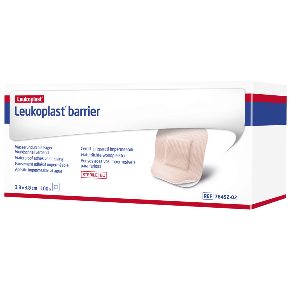 Hæfteplaster, Leukoplast Barrier, 3,8x3,8cm, beige, vandfast, steril
