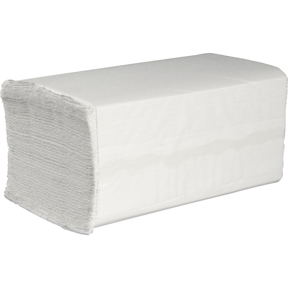 Håndklædeark, ABENA Care-Ness Excellent Eco, 2-lags, V-fold, 22x21cm, 11 cm, hvid, 100% nyfiber