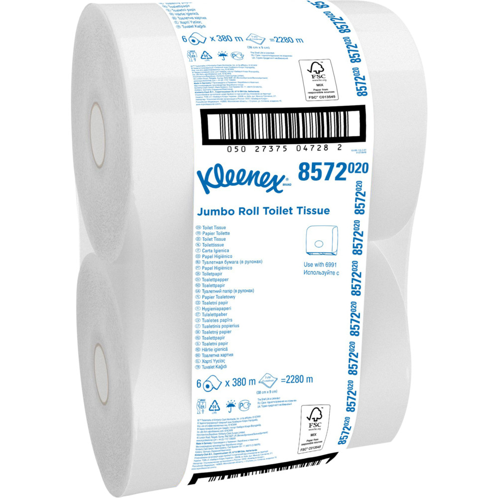Jumborulle, Kleenex, 2-lags, Midi, 380m x 9cm, Ø26cm, hvid, blandingsfibre