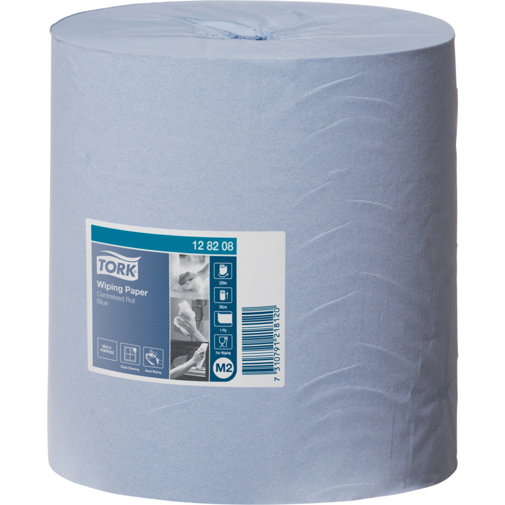 Håndklæderulle, Tork M2 Standard, 1-lags, Midi, 320m x 20cm, Ø19cm, blå, 100% genbrugspapir