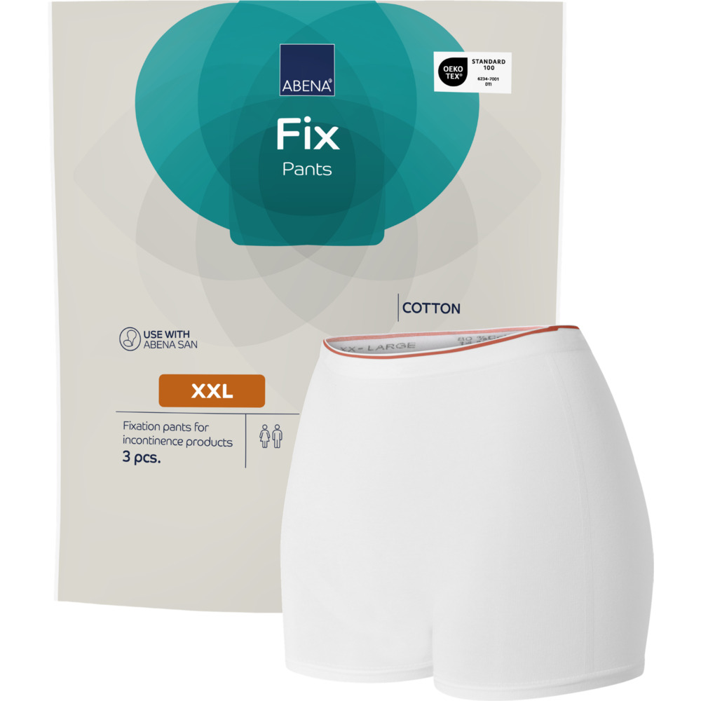 Fikseringstrusse, ABENA Fix Pants, Cotton, XXL, hvid, med ben, orange farvekode