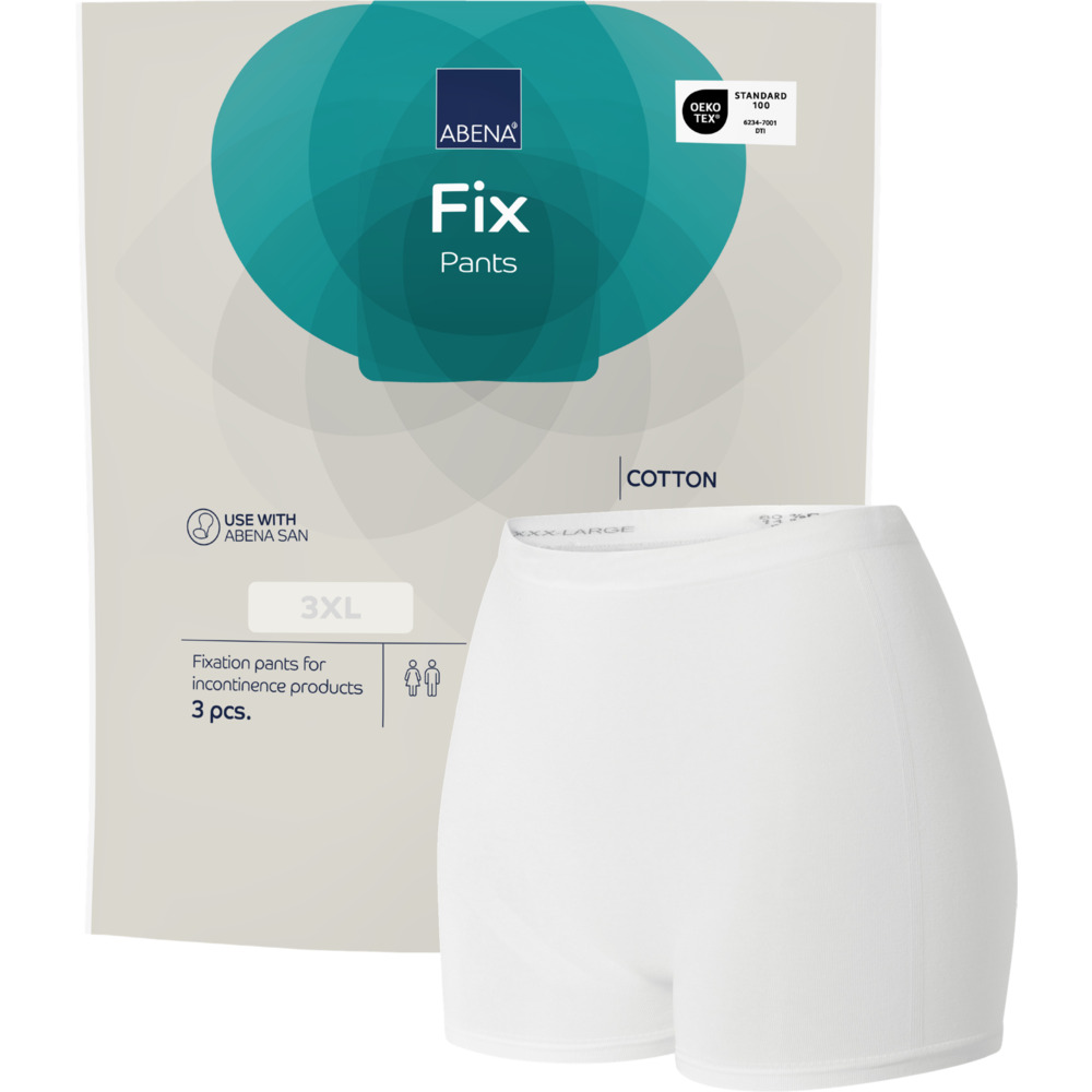 Fikseringstrusse, ABENA Fix Pants, Cotton, 3XL, hvid, med ben, hvid farvekode