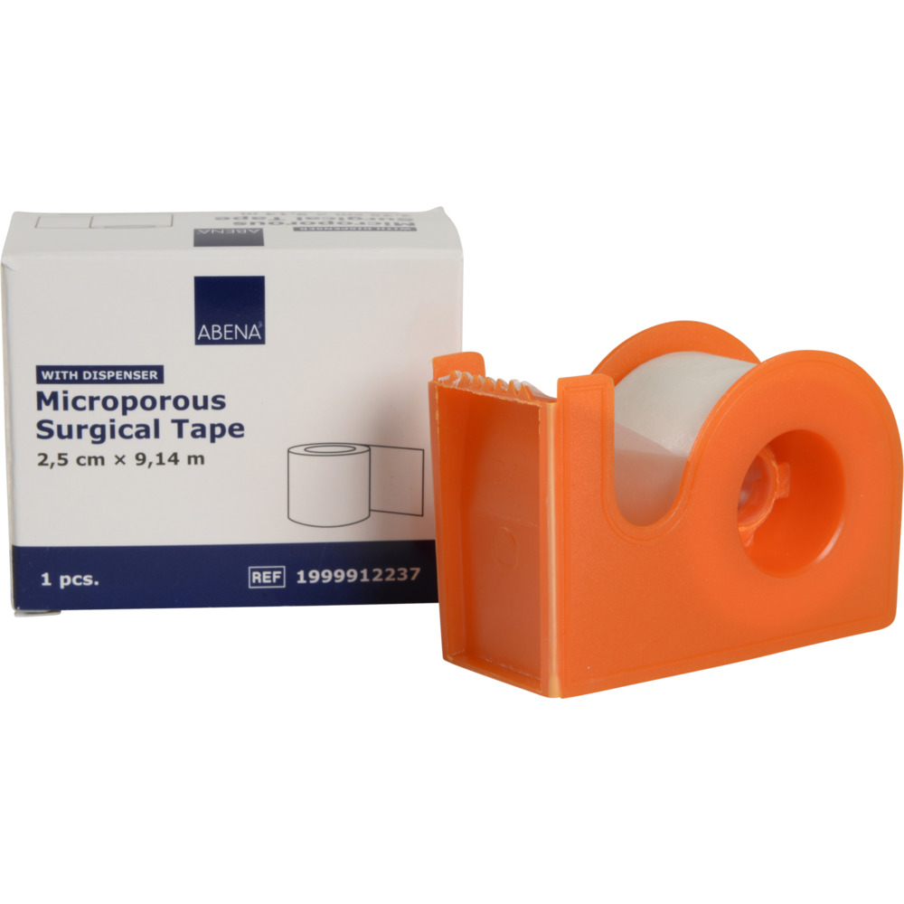 Microporous tape, ABENA, 9,14m x 2,5cm, hvid, m/dispenser, pakket enkeltvis, latexfri, usteril
