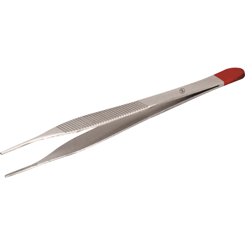 Pincet, 12,5cm, rustfrit stål, rød farvekodning, steril, engangs