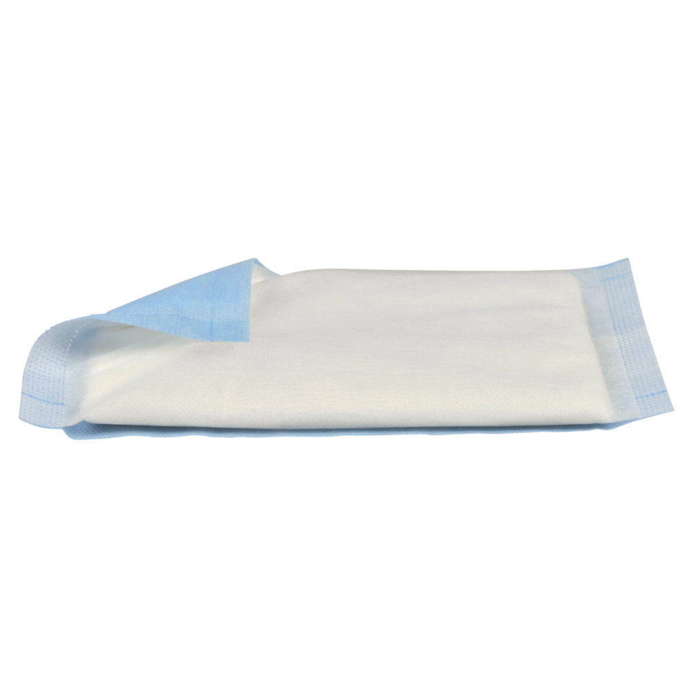 Absorberende bandage, ABENA, 10x20cm, hvid, m/blå bagside, latexfri, usteril