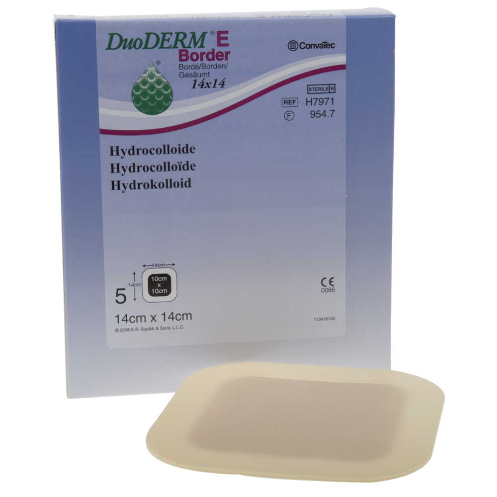 Hydrokolloid bandage, DuoDERM E Border, 14x14cm, med hæftekant, latexfri, steril, engangs