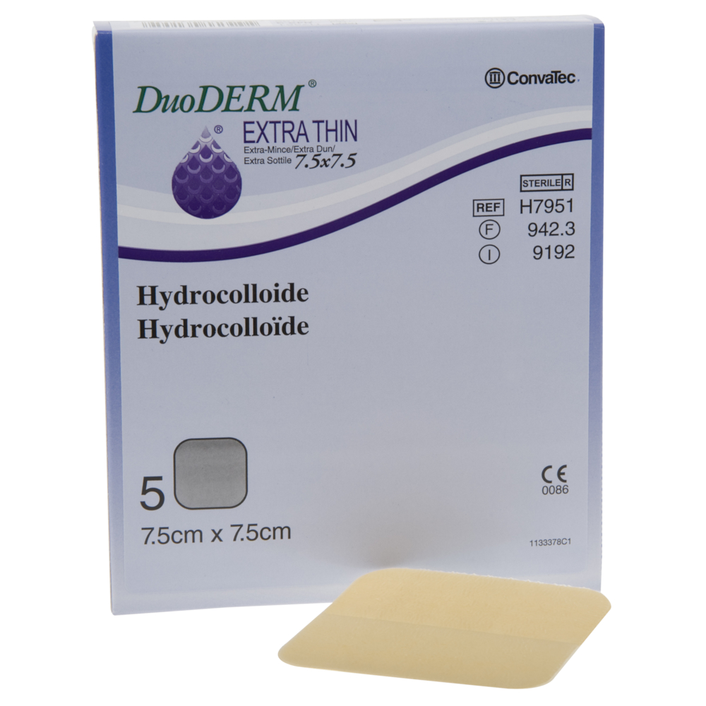 Hydrokolloid bandage, DuoDERM Extra Thin, 7,5x7,5cm, latexfri, steril, engangs