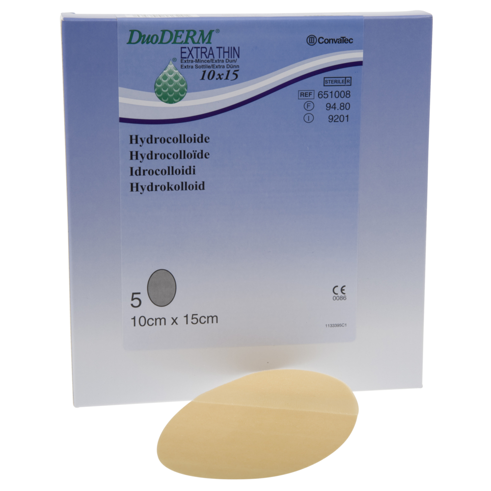 Hydrokolloid bandage, DuoDERM Extra Thin, 15x10cm, oval, latexfri, steril, engangs