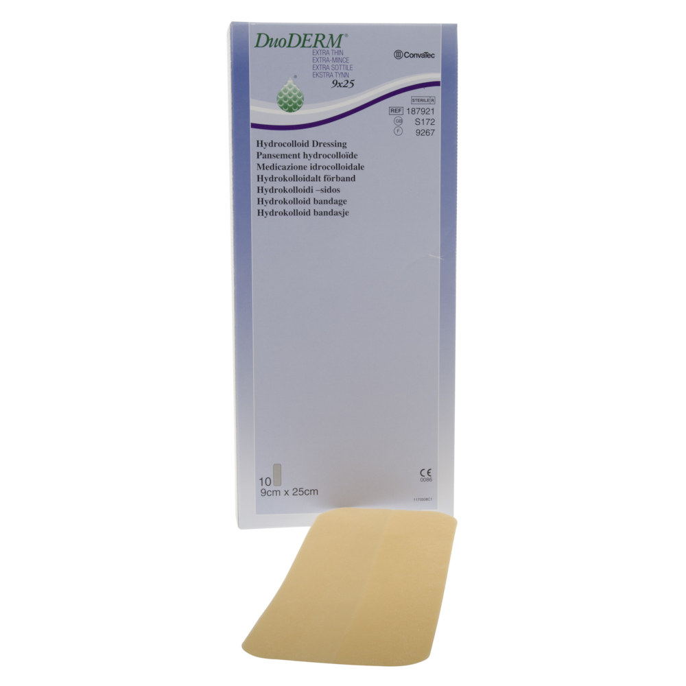 Hydrokolloid bandage, DuoDERM Extra Thin, 25x9cm, post-op, latexfri, steril, engangs
