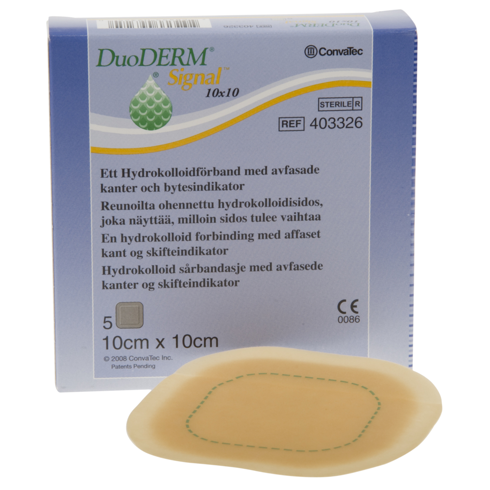 Hydrokolloid bandage, DuoDERM Signal, 10x10cm, m/affaset kant, latexfri, steril, engangs