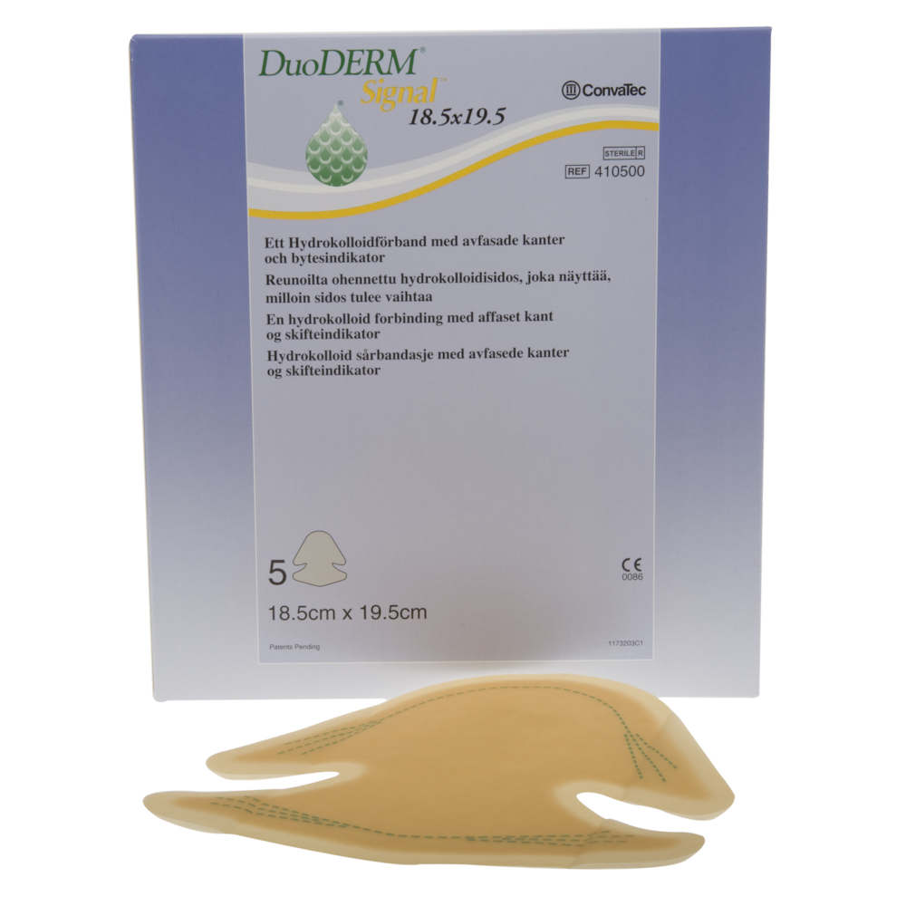 Hydrokolloid bandage, DuoDERM Signal Hæl, 19,5x18,5cm, med affaset kant, latexfri, steril, engangs