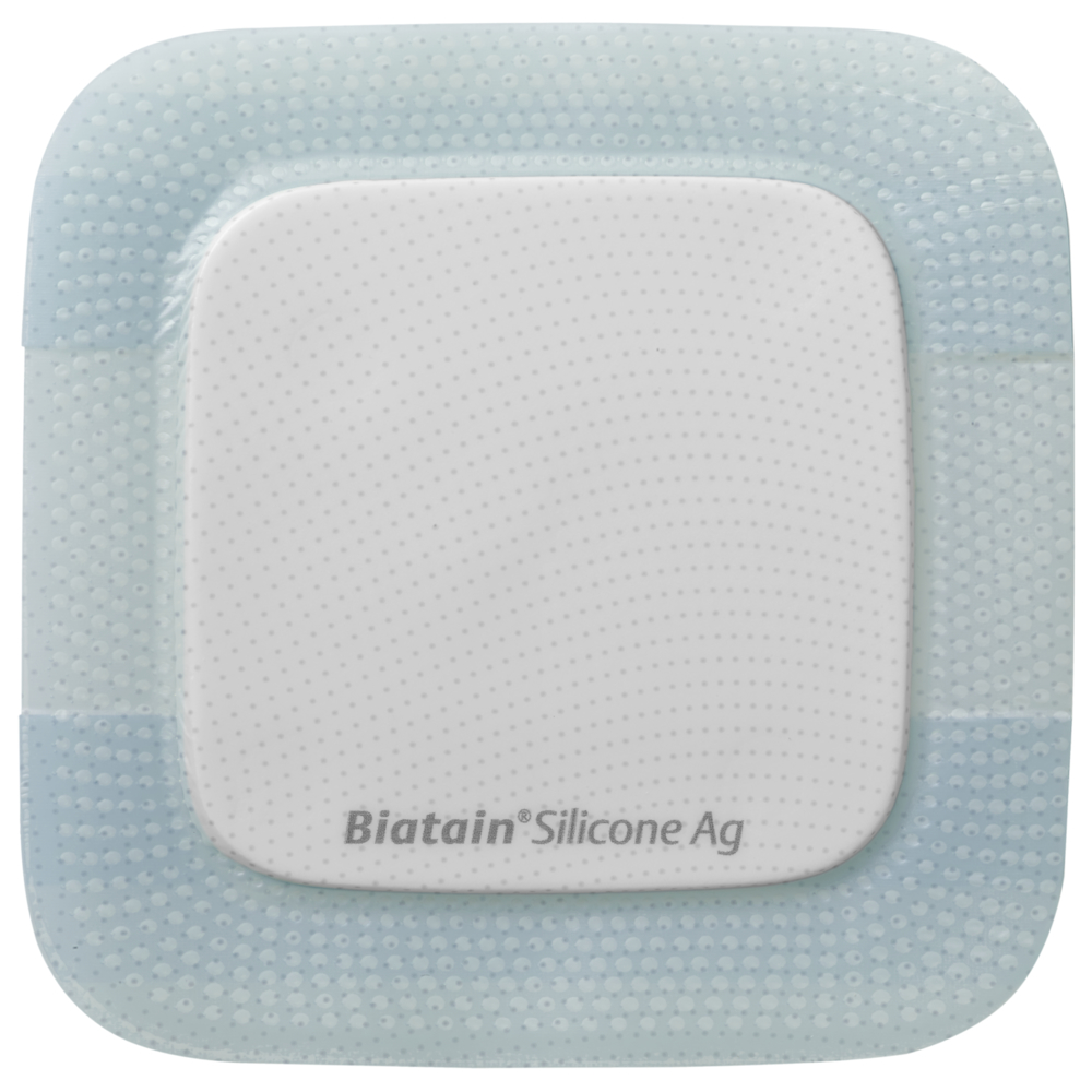 Sølvbandage, Biatain Silicone Ag, 7,5x7,5cm, silikonekontaktlag og silikoneklæb, latexfri, steril