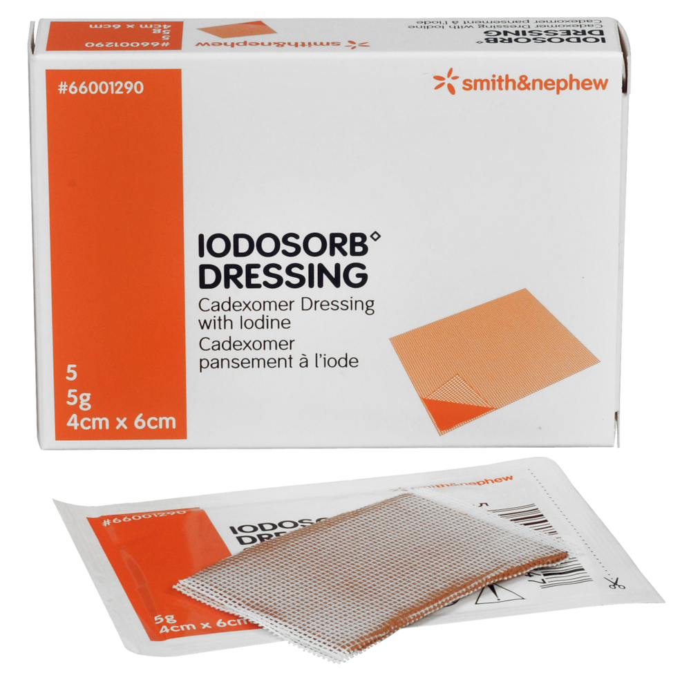 Oprensende bandage, IODOSORB, 10x8cm, brun, kompres, steril, engangs