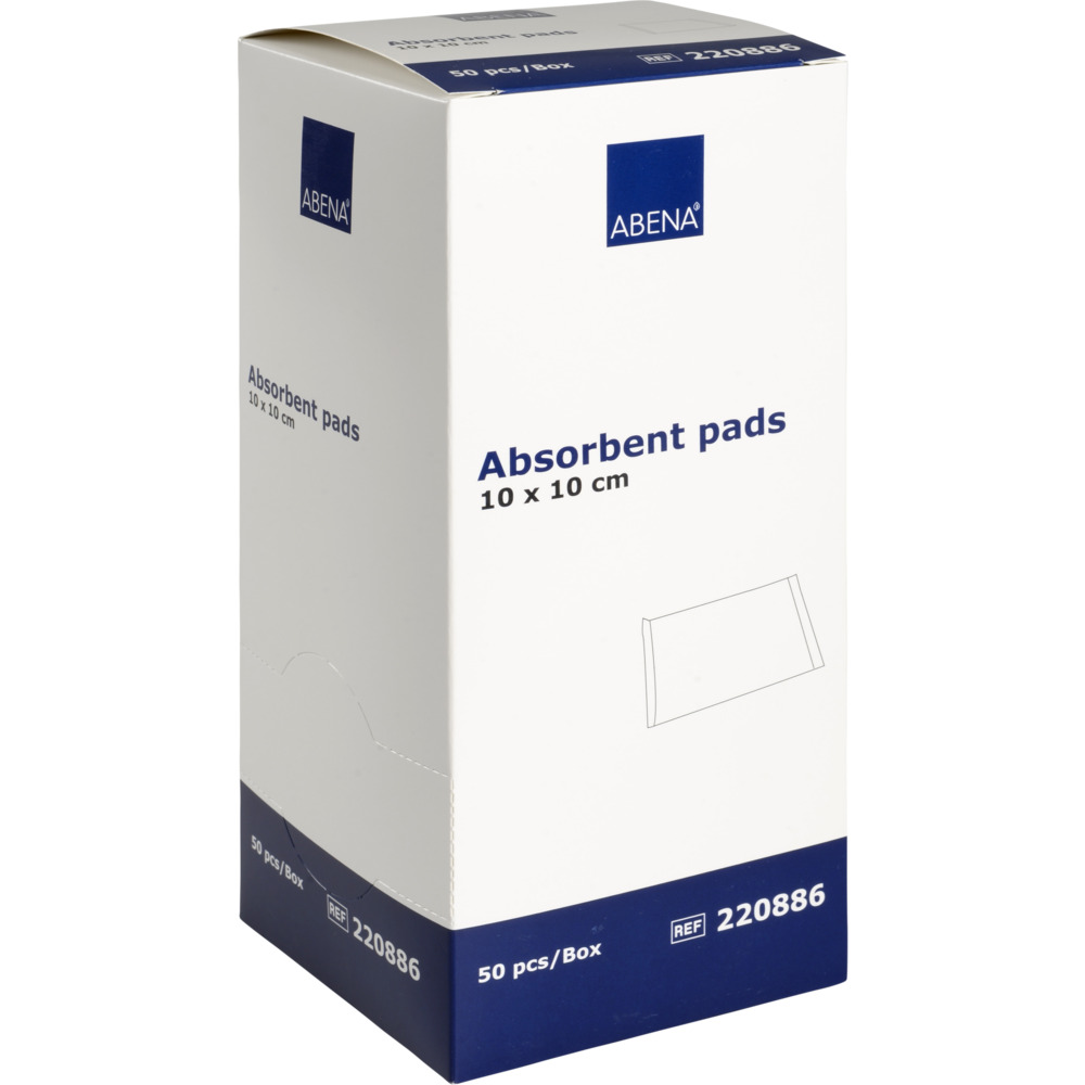 Absorberende bandage, ABENA, 10x10cm, hvid, m/blå bagside, latexfri, usteril