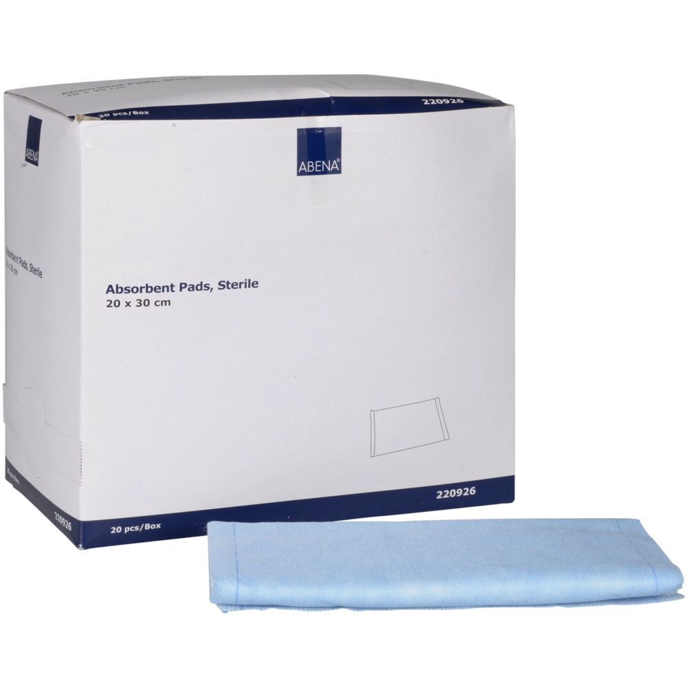 Absorberende bandage, ABENA, 20x30cm, hvid, m/blå bagside, latexfri, steril