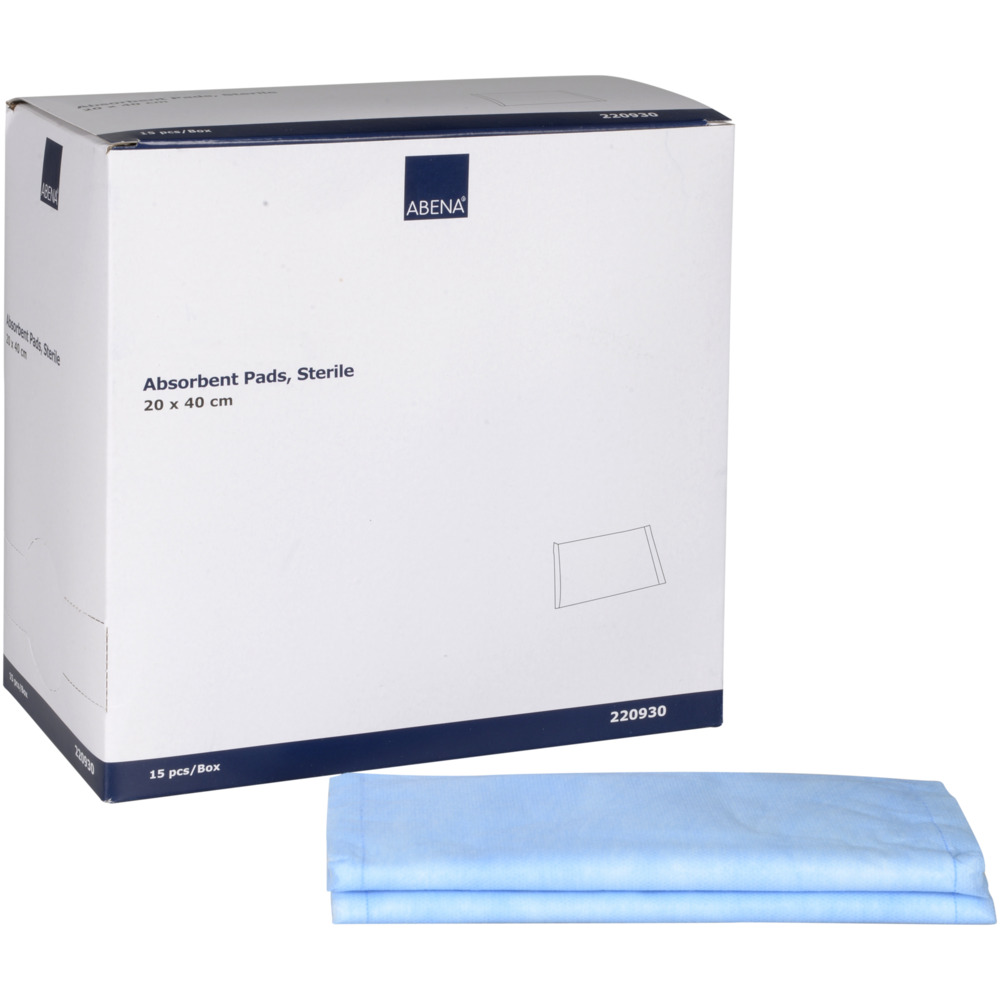 Absorberende bandage, ABENA, 20x40cm, hvid, m/blå bagside, latexfri, steril