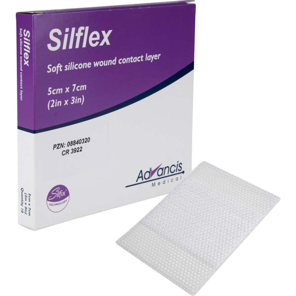 Sårkontaktlag, Silflex, 7x5cm, klar, m/silikoneklæb, latexfri, steril