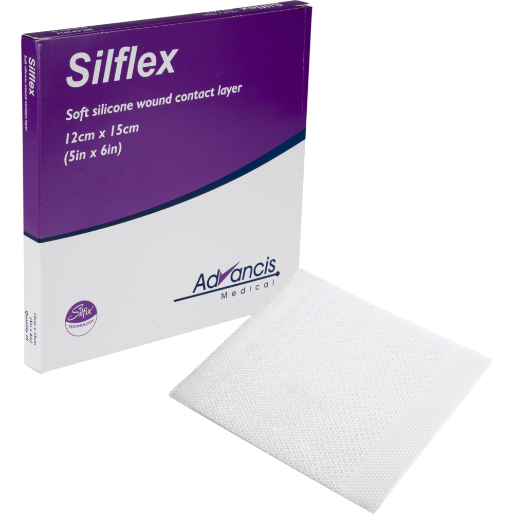 Sårkontaktlag, Silflex, 15x12cm, klar, med silikoneklæber, latexfri, steril