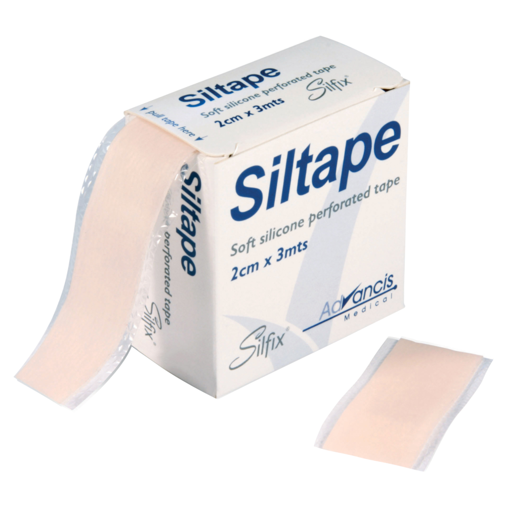 Tape, Siltape, 3m x 2cm, perforeret, med silikoneklæb, latexfri, usteril