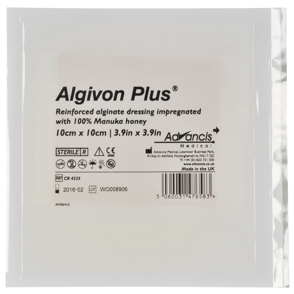 Honningbandage, Algivon Plus, 10x10cm, alginat, uden klæber, latexfri, steril, engangs
