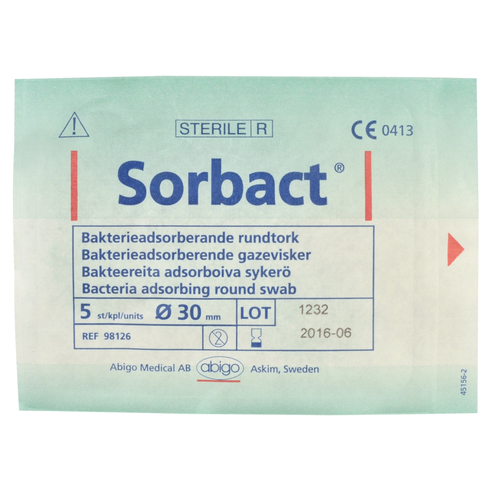 Hydrofob bandage, Sorbact Round Swab, Ø3cm, grøn, gazevisker, latexfri, steril, engangs