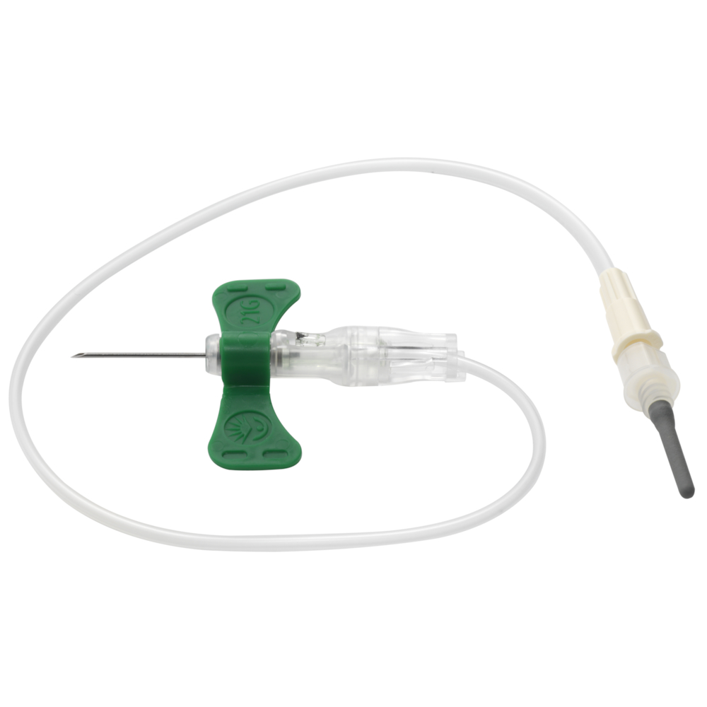 Blodprøvetagningskanyle, BD Push Button, 30,5cm, grøn, 21G, med luer-adapter