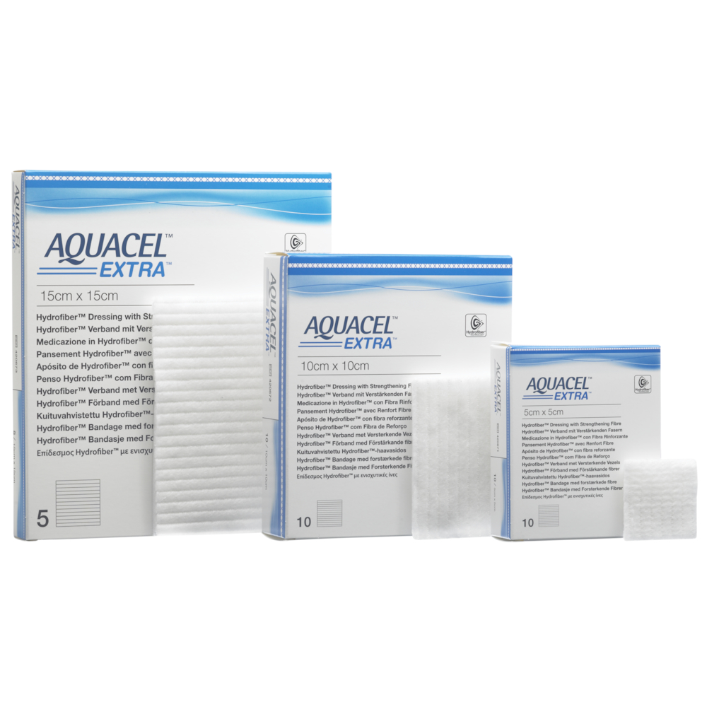 Hydrofiber bandage, Aquacel Extra, 5x5cm, latexfri, steril, engangs