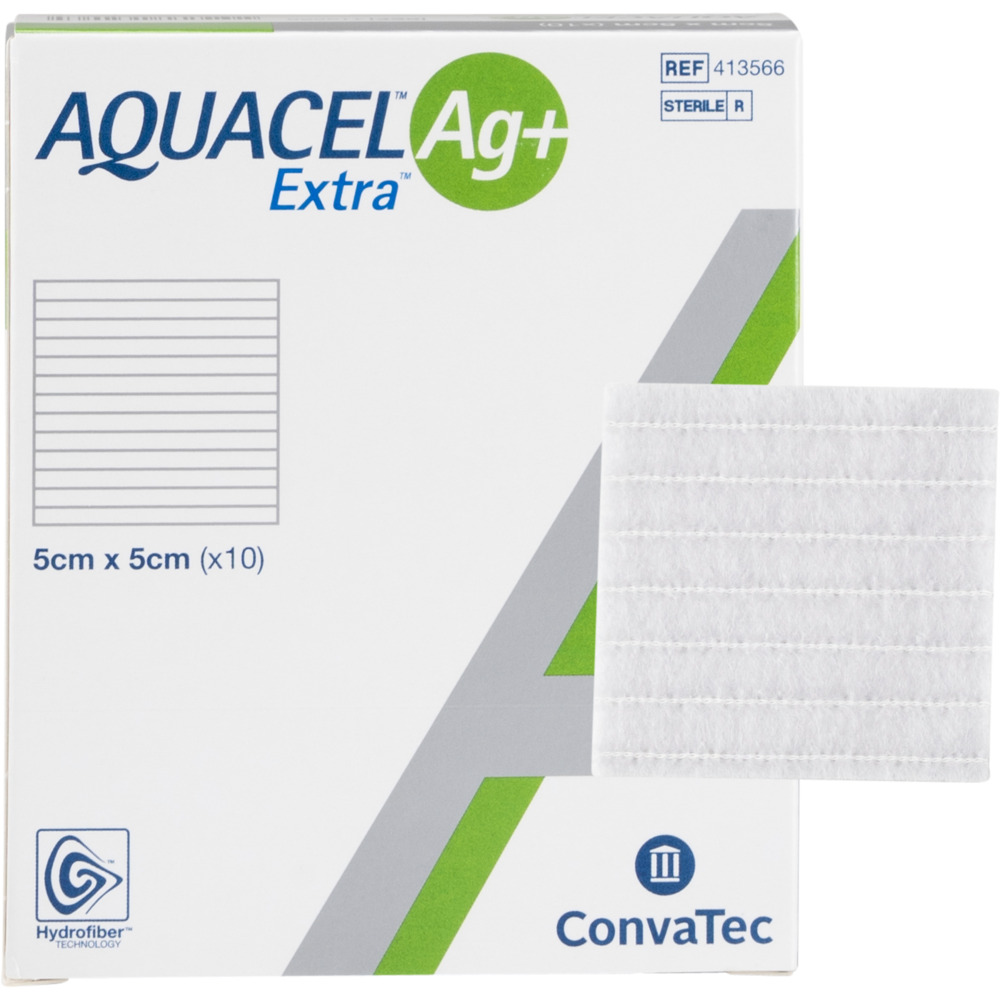 Sølvbandage, Aquacel Ag+ Extra, 5x5cm, u/klæber, latexfri, steril, engangs