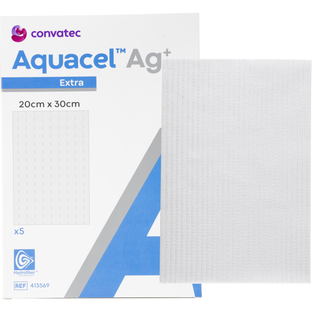 Sølvbandage, Aquacel Ag+ Extra, 30x20cm, u/klæber, latexfri, steril