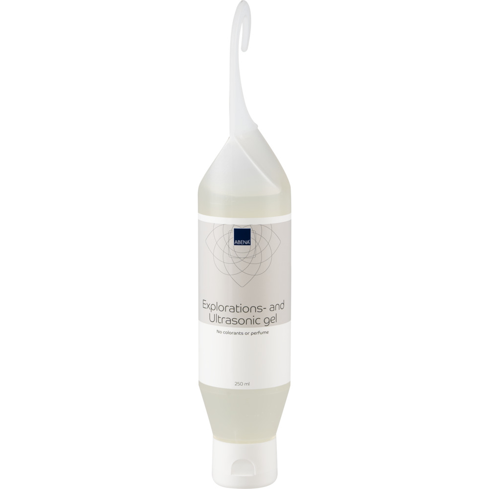 Eksplorations- og ultralydsgel, ABENA, 250 ml, klar, uden farve og parfume, flaske med krog, kan bruges til ultralydsscanning
