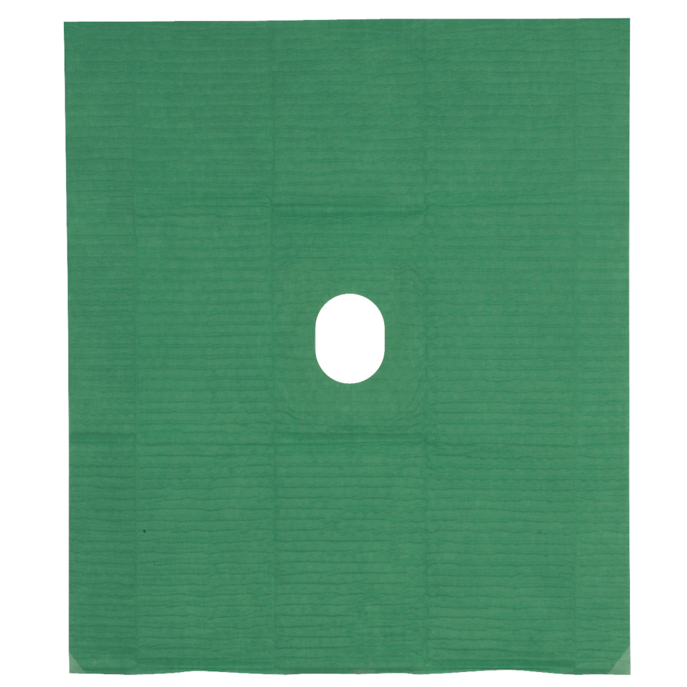 Hulstykke, Barrier, 2-lags, 60x50cm, grøn, nonwoven/PE/viskose, med klæb, med hul 6x8cm, steril, engangs